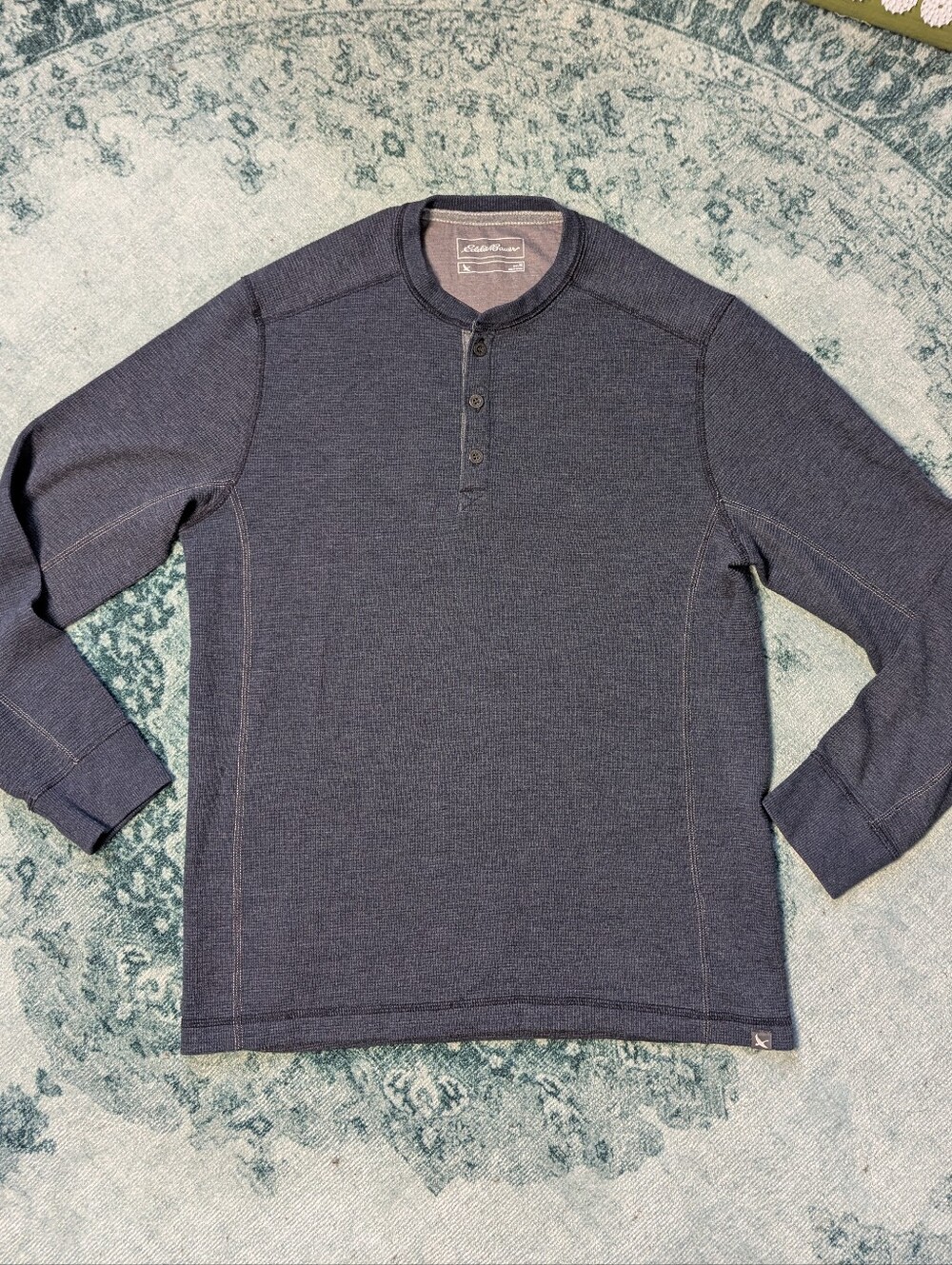 Eddie Bauer Men's Favorite Thermal Waffle Knit Henley Shirt - Grey/Blue M
